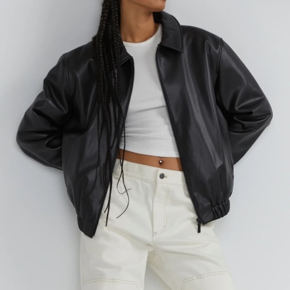 OAK AND FORT VEGAN LEATHER BOMBER JACKET